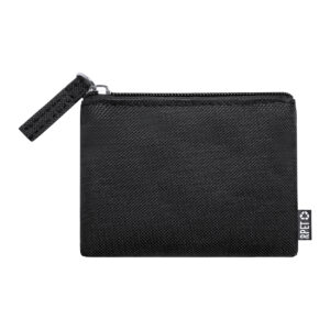600D RPET poliestera maciņš ar rāvējslēdzēju, 105×80 mm – Melna