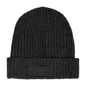 Knitted acrylic winter hat with printable patch – Black