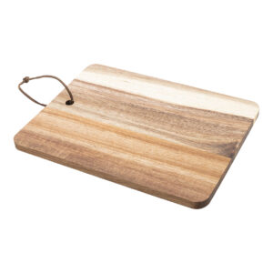 Akācijas koka griešanas dēlītis ar PU ādas auklu, 19,5 × 15 cm – Brūna