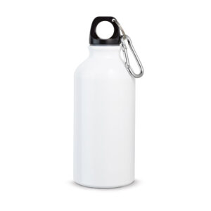 Alumīnija sporta pudele sublimācijas apdrukai ar karabīni – 400 ml – Balta