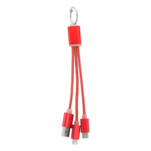 Alumīnija USB uzlādes kabelis ar atslēgu piekariņu, 3 in 1, 170 mm – Sarkana