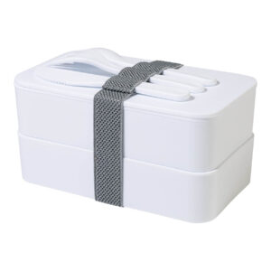 Antibacterial plastic lunch box with cutlery, 2 × 700 ml – White