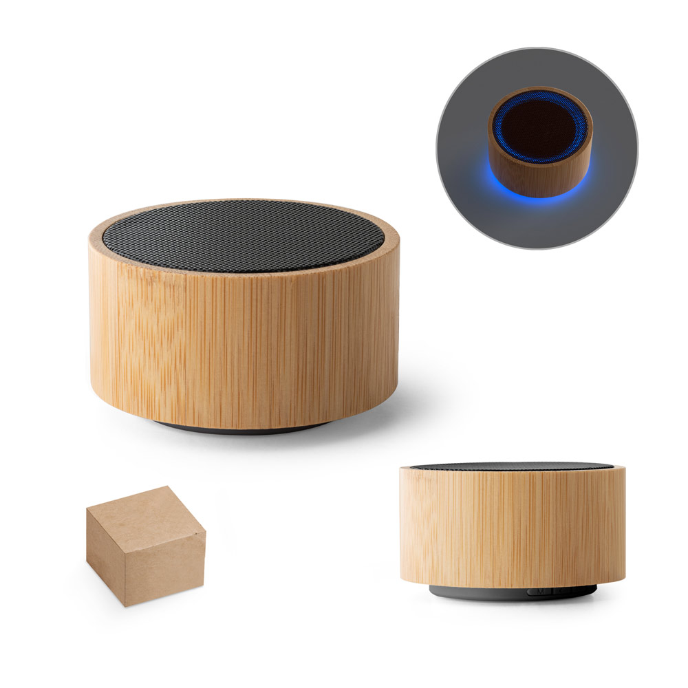 Apaļš bambusa Bluetooth skaļrunis ar LED gaismu – 3 W