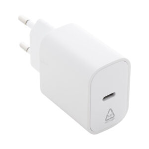 Fast charging mains charger from recycled ABS plastic, 1 x USB-C, PD 20 W – White