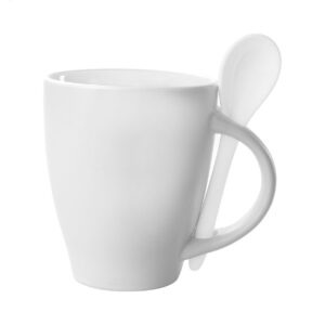 Balta keramikas krūze ar krāsainu iekšpusi un keramikas karotīti, 300 ml – Balta