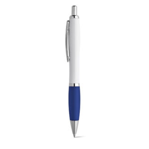 White ballpoint pen with coloured non-slip grip and black ink – Blue