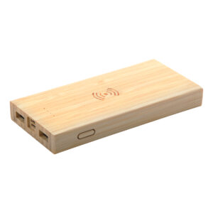 Bamboo power bank with 5 W wireless charger, 6000 mAh – Natural