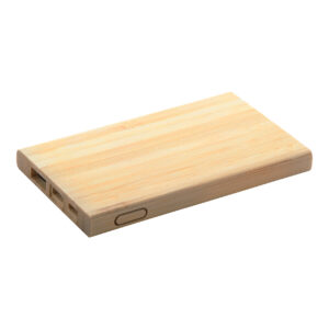 Bamboo power bank with micro USB and USB-C input, 4000 mAh – Natural