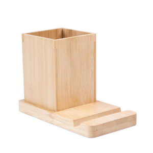 Bamboo desk set with phone stand and pen holder – Beige