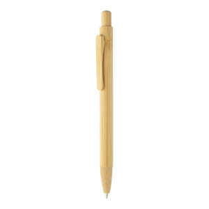Bambusa lodīšu pildspalva ar bambusa klipsi, pogu un uzgali, ø10×137 mm – Dabīga