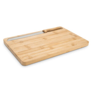 Bamboo bread board with knife and crumb catcher – Beige