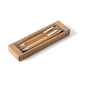 Bamboo writing set with ballpoint pen and mechanical pencil – Beige