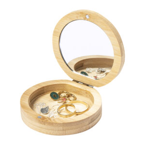 Bamboo jewellery box with mirror, 80×25×76 mm – Natural