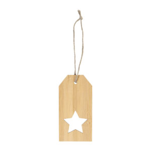 Bamboo plywood gift tag with Christmas motif and linen string – Dabīga, zvaigzne