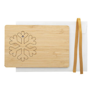 Bamboo plywood Christmas card with punch-out Christmas tree ornament – Dabīga, sniegpārsla