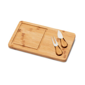 Bamboo cheese board with 2 accessories – Beige