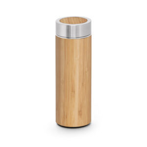 Bambusa termopudele no 90% pārstrādāta tērauda ar tējas sietiņu – 430 ml – Bēša