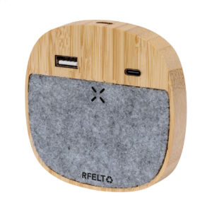 Bambusa un RPET filca bezvadu ātrais lādētājs ar USB un USB-C portiem, 15 W – Tumši pelēka