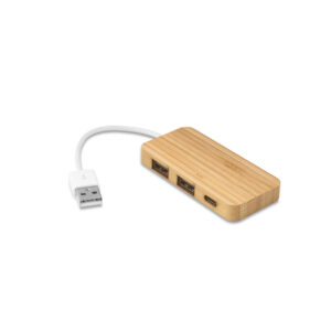 Bambusa USB centrmezgls – 2 x USB-A un 1 x USB-C – Bēša