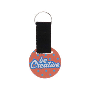Birch plywood keyring with polyester strap and UV printing – Natural, round