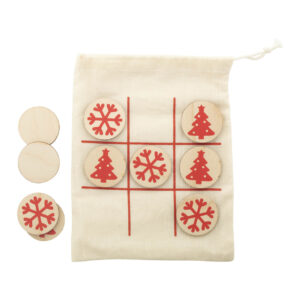 Birch plywood tic-tac-toe set in Christmas design with cotton bag – Natural, Christmas tree and snowflake