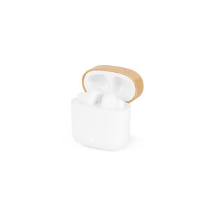 Wireless TWS headphones made from recycled ABS plastic and bamboo – 5 h – White