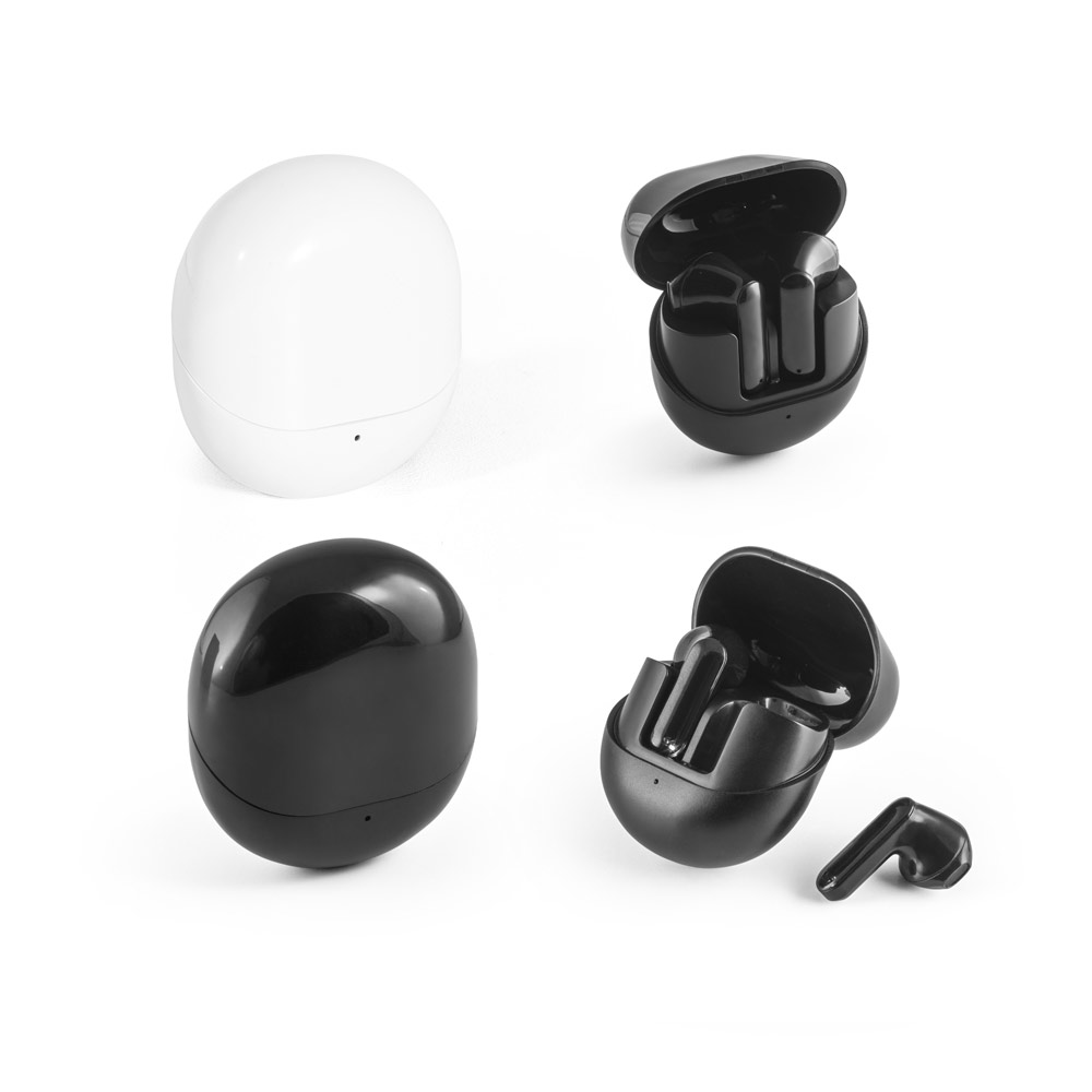 Wireless TWS headphones in oval charging case – 12 h