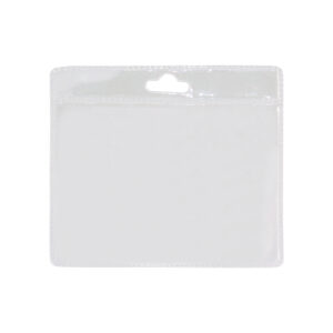 Caurspīdīgs plastmasas caurlaides turētājs kaklasiksnai, 100×90 mm – Caurspīdīga