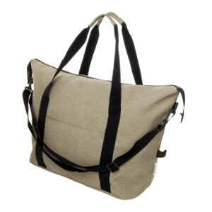 Travel and sports bag from recycled canvas fabric with trolley strap, 560×390×220 mm – Beige