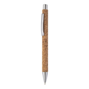Dabīgā korķa pārklāta pārstrādāta papīra lodīšu pildspalva ar metāla detaļām, ø12×138 mm – Dabīga
