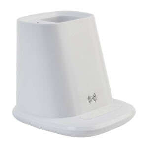 Multi-function pen holder with phone stand and 10 W wireless charger – White