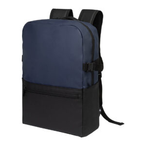 Two-tone recycled PU leather waterproof backpack for 15" laptop – Dark blue