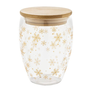 Double-walled glass tumbler with bamboo lid, 310 ml – Caurspīdīga / dabīga