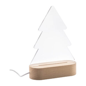 Christmas tree-shaped acrylic award with LED light on wooden base – Caurspīdīga / dabīga