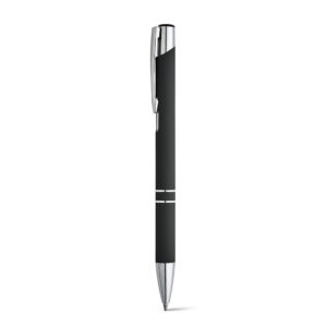 Rubberised aluminium ballpoint pen with metal accents and black ink – Black