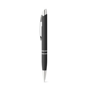 Rubberised aluminium ballpoint pen with blue ink – Black