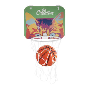 HDF koka basketbola grozs ar piesūcekņiem un bumbu, 200×160 mm – Balta