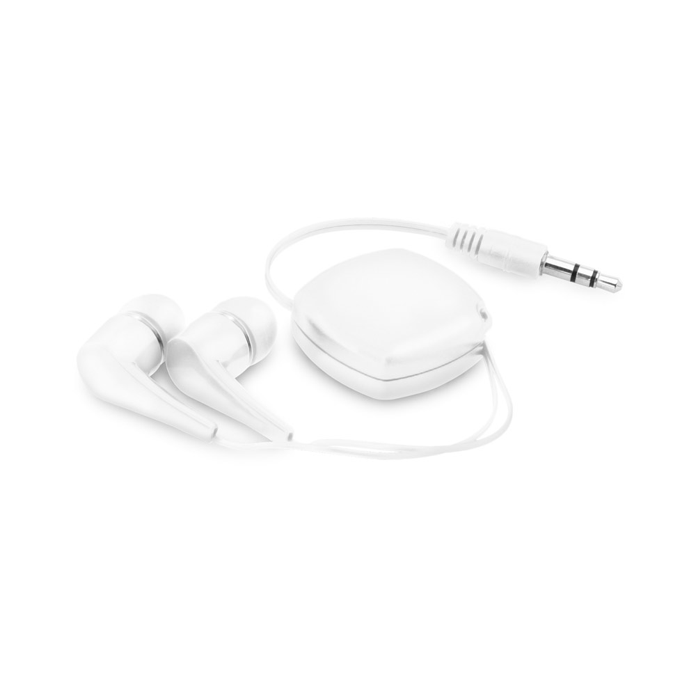 Retractable wired headphones with silicone earbuds – 0.75 m – White