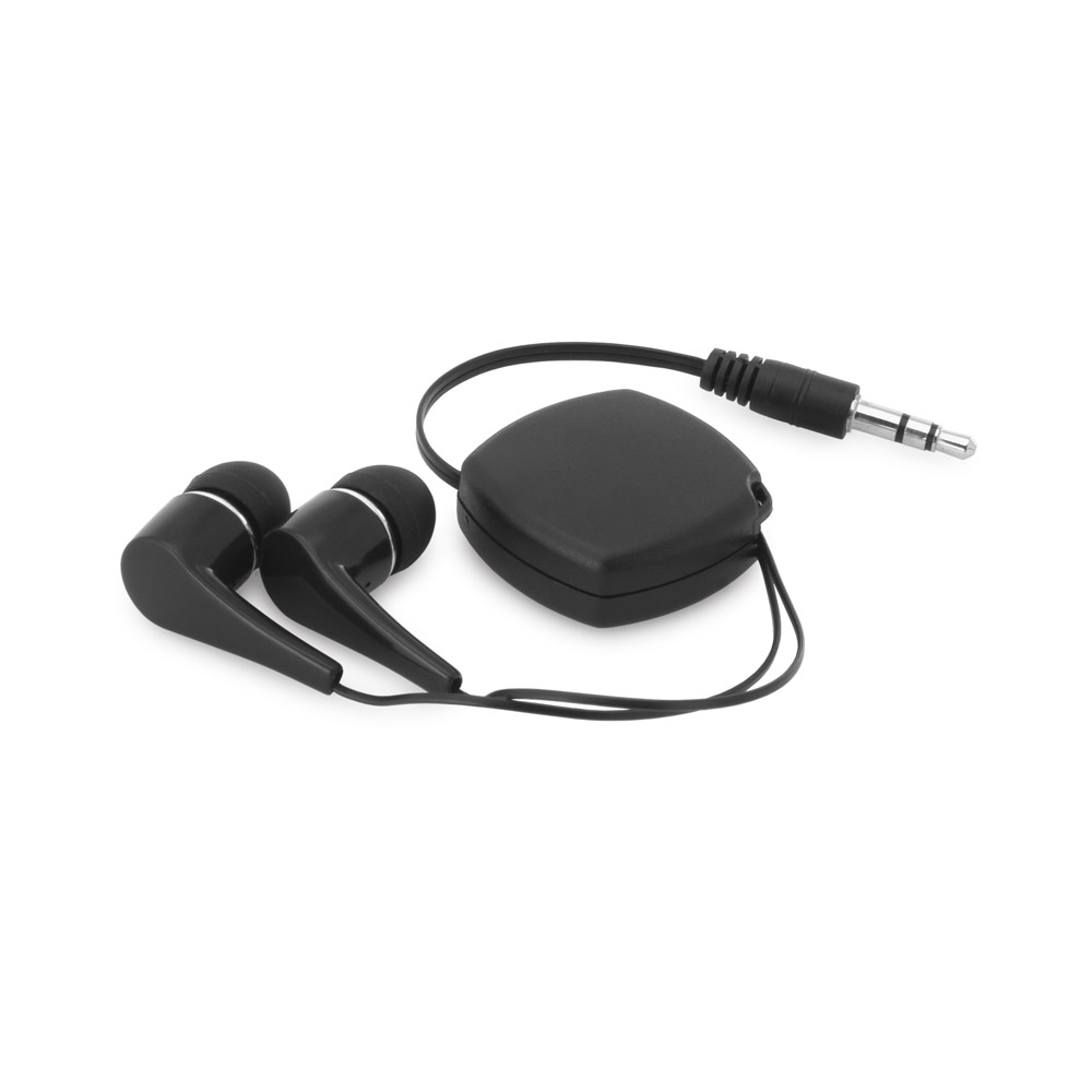 Retractable wired headphones with silicone earbuds – 0.75 m – Black