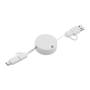 Ievelkams 3-in-1 uzlādes vads no pārstrādātas ABS plastmasas, 100 cm – Balta