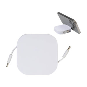 Ievelkams USB-C uzlādes un datu vads ar telefona turētāju no pārstrādātas ABS plastmasas, 60 W – Balta