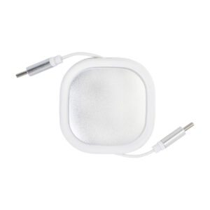 Retractable USB-C charging cable made from recycled ABS plastic and aluminium, 60 W – White