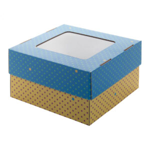 Individuāli apdrukāta gofrētā kartona dāvanu kastīte ar vāku un lodziņu, 215×120×205 mm – Balta