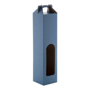 Individually printed corrugated cardboard box with handle for one wine bottle, 80×370×80 mm – White