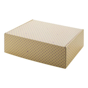 Individuāli apdrukāta gofrētā kartona pasta dāvanu kastīte ar pašlīmējošu joslu, 300×200×95 mm – Balta