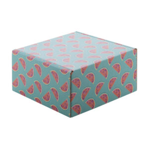 Individually printed square postal gift box with self-adhesive strip, 150×150×75 mm – White