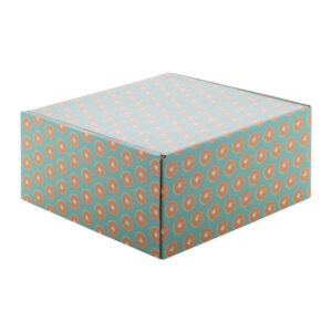 Individually printed square postal gift box with self-adhesive strip, 200×200×95 mm – White