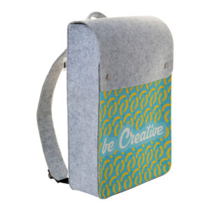 Individually printed RPET felt backpack with snap button closure and sublimation printing – White / grey