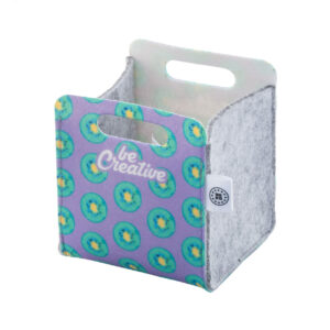Individuāli apdrukāts RPET filca galda organizators, S (90×90×105 mm) – Balta / pelēka