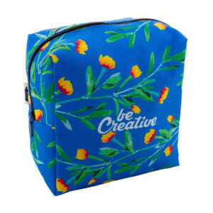 Individuāli izgatavota kvadrātveida 600D RPET poliestera kosmētikas somiņa, 180×180×90 mm – Melna / balta